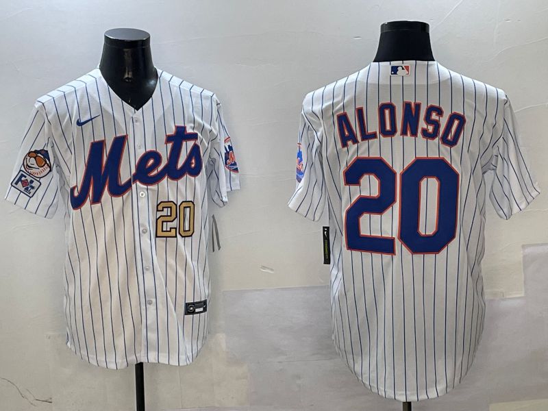 Men New York Mets 20 Alonso White Stripe Game Fashion 2025 Nike MLB Jersey style 5